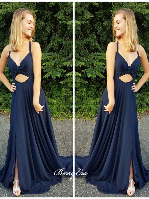 Unique Design Slit Prom Dresses, A-line Party Long Prom Dresses