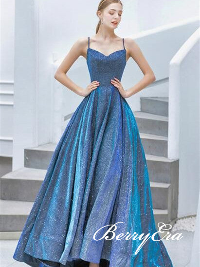 Long A-line Shemmering Fabric Prom Dresses, Elegant Long Prom Dresses, Prom Dresses