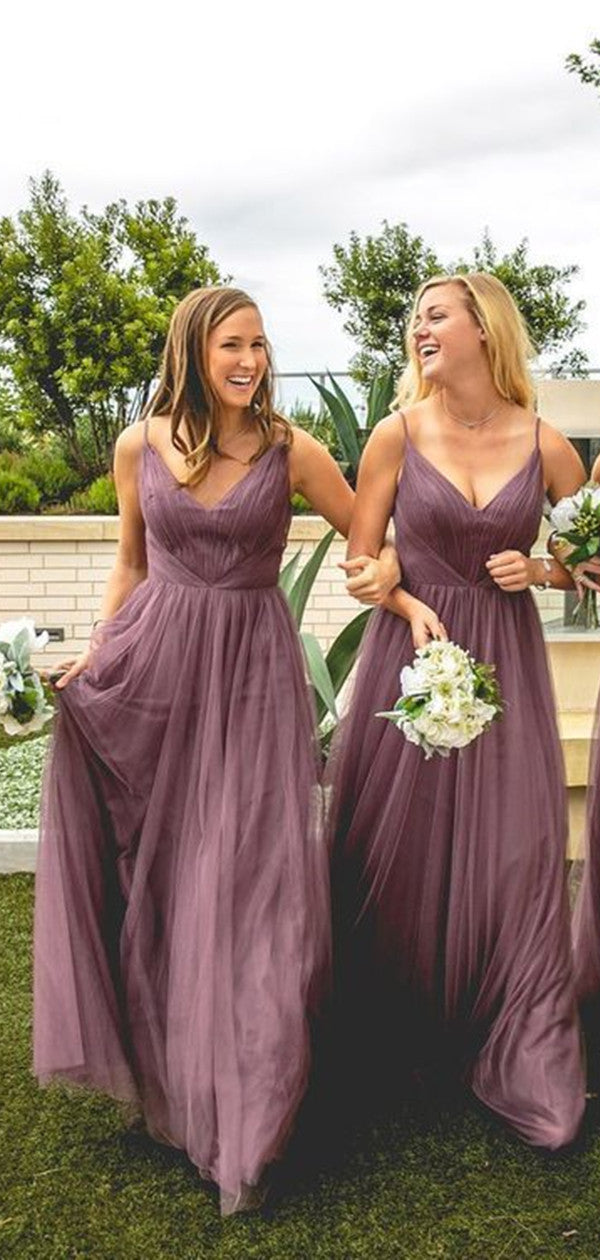 V-neck Newest Long Bridesmaid Dresses, Spaghetti Straps 2020 Bridesmaid Dresses