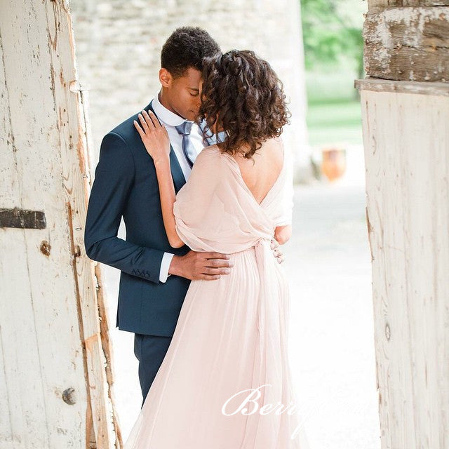 Lovely Blush Boho A-line Long Bridesmaid Dresses