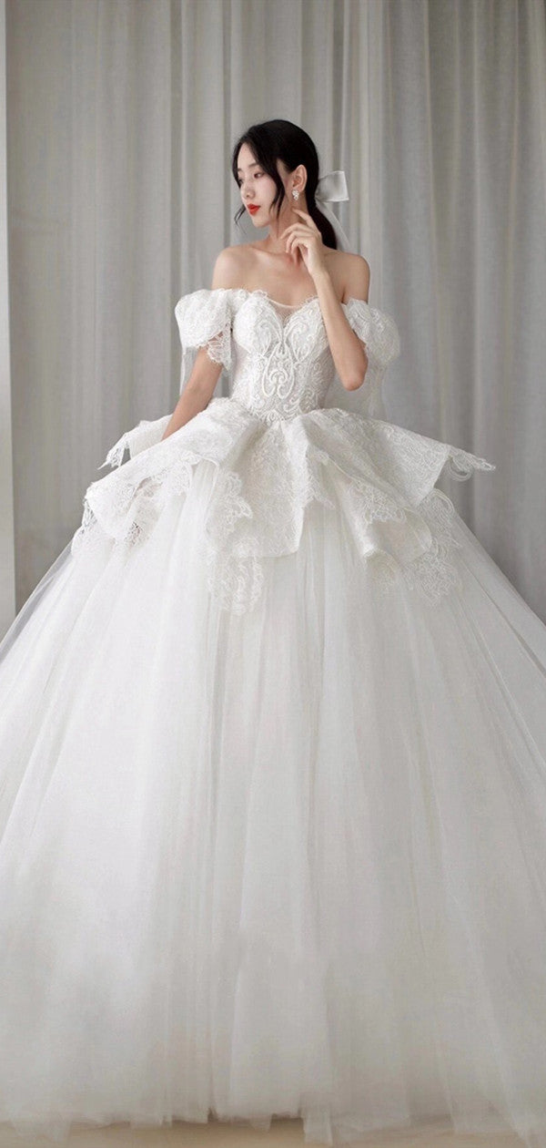 Off The Shoulder Lace Wedding Dresses, Newest A-line Bridal Gowns