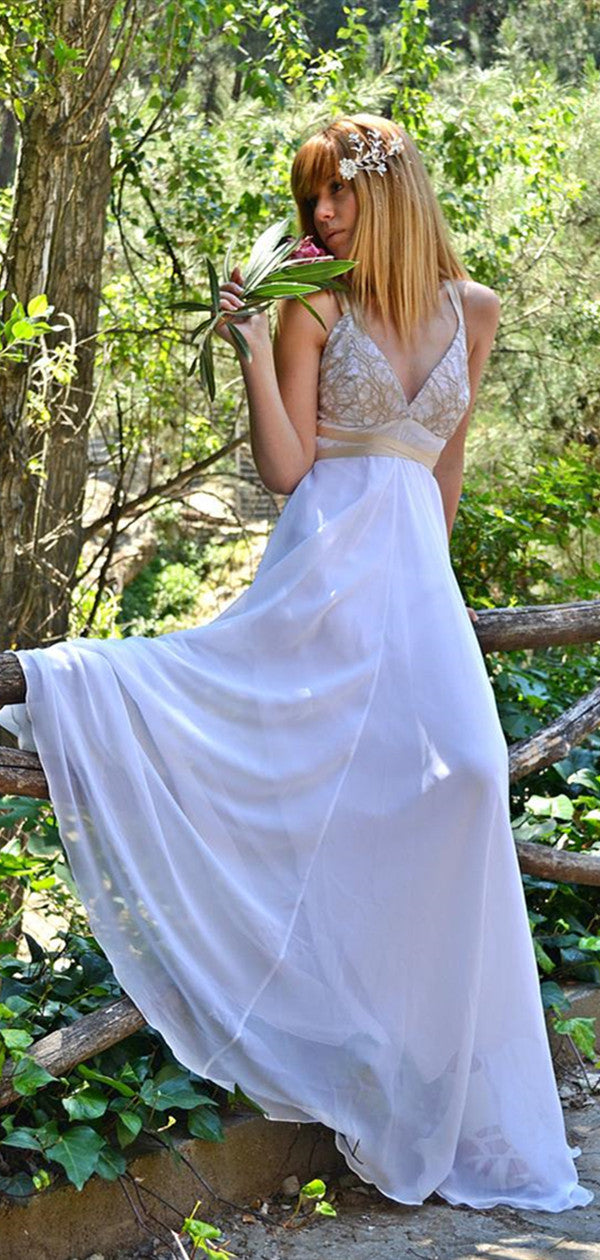 Deep V-neck Wedding Dresses, Simple Wedding Dresses, 2020 A-line Wedding Dresses