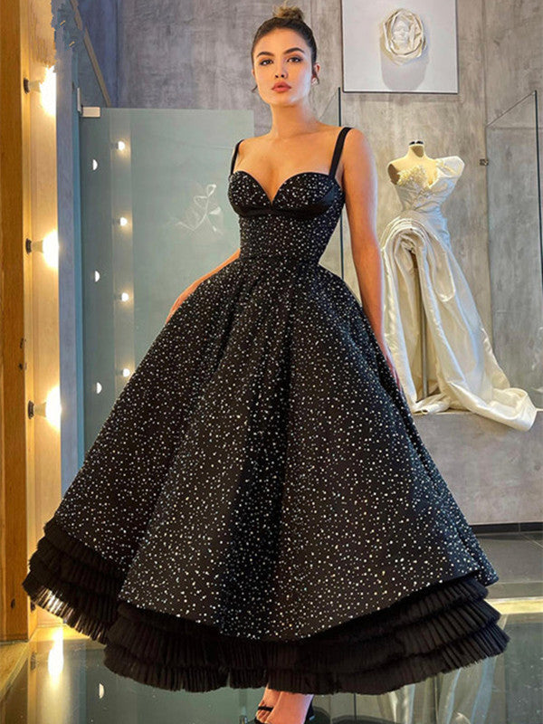 Popular Black School Party Dresses, Newest 2023 Long Prom Dresses, Shiny A-line Evening Girl Dresses