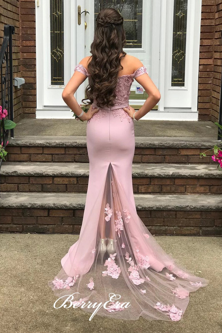 Popular Mermaid Off Shoulder Long Prom Dresses, Appliques Newest 2020 Prom Dresses