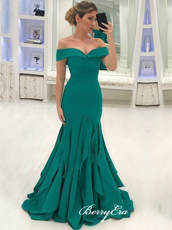 Off The Shoulder Mermaid Long Prom Dresses, Cheap Prom Dresses