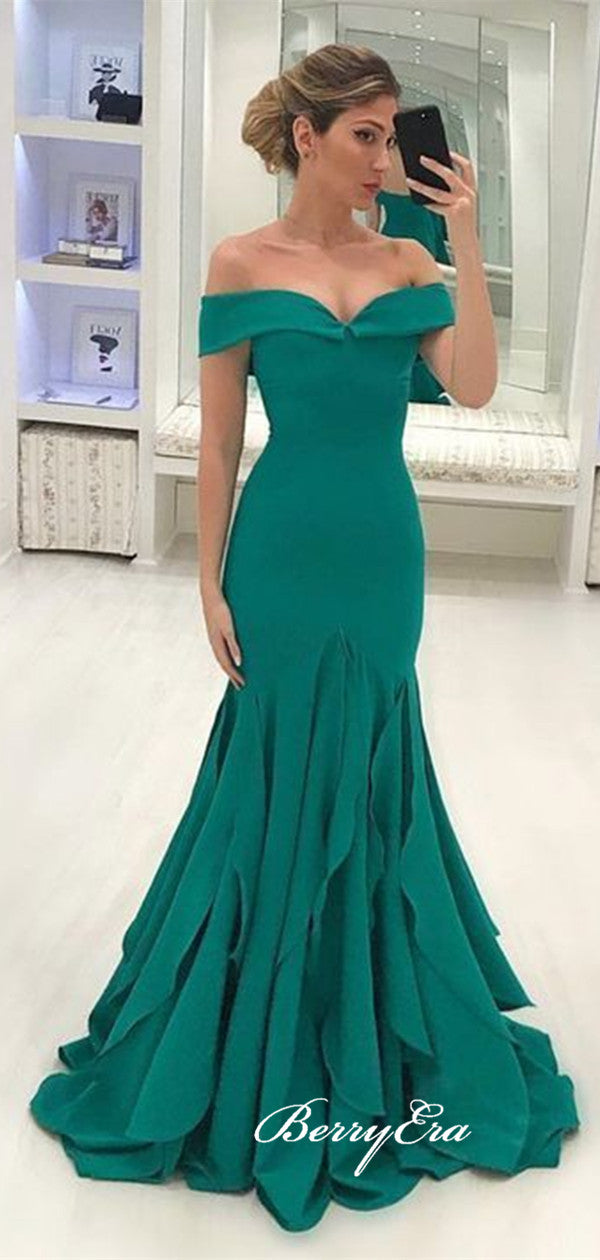 Off The Shoulder Mermaid Long Prom Dresses, Cheap Prom Dresses