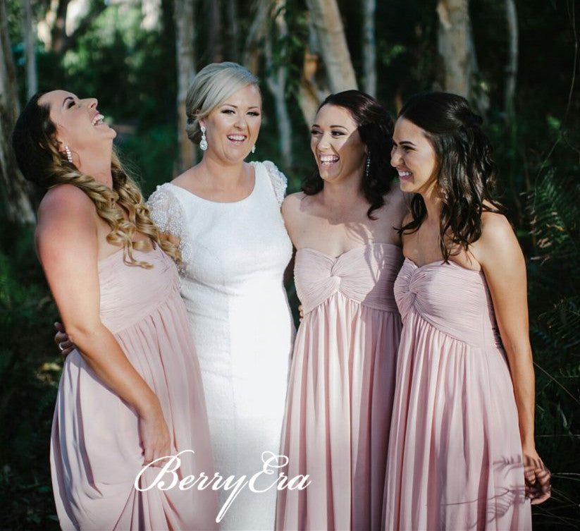 Sweetheart Log A-line Blush Pink Chiffon Long Bridesmaid Dresses