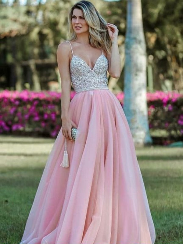 Spaghetti Straps Open Back Long Prom Dresses, 2020 Newest Popular Prom Dresses