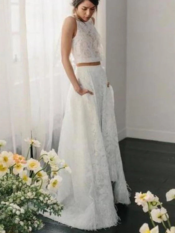 Two Pieces Lace Long Weddding Dresses, Fancy Bridal Gowns, 2020 Wedding Dresses