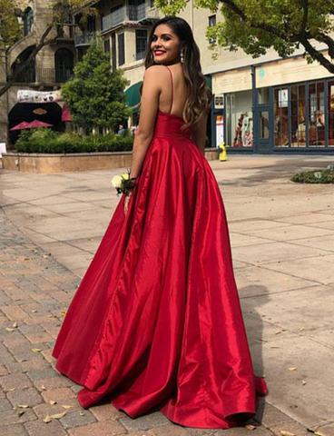 Simple Red Satin A-line Prom Dresses, Long Prom Dresses, Satin Prom Dresses