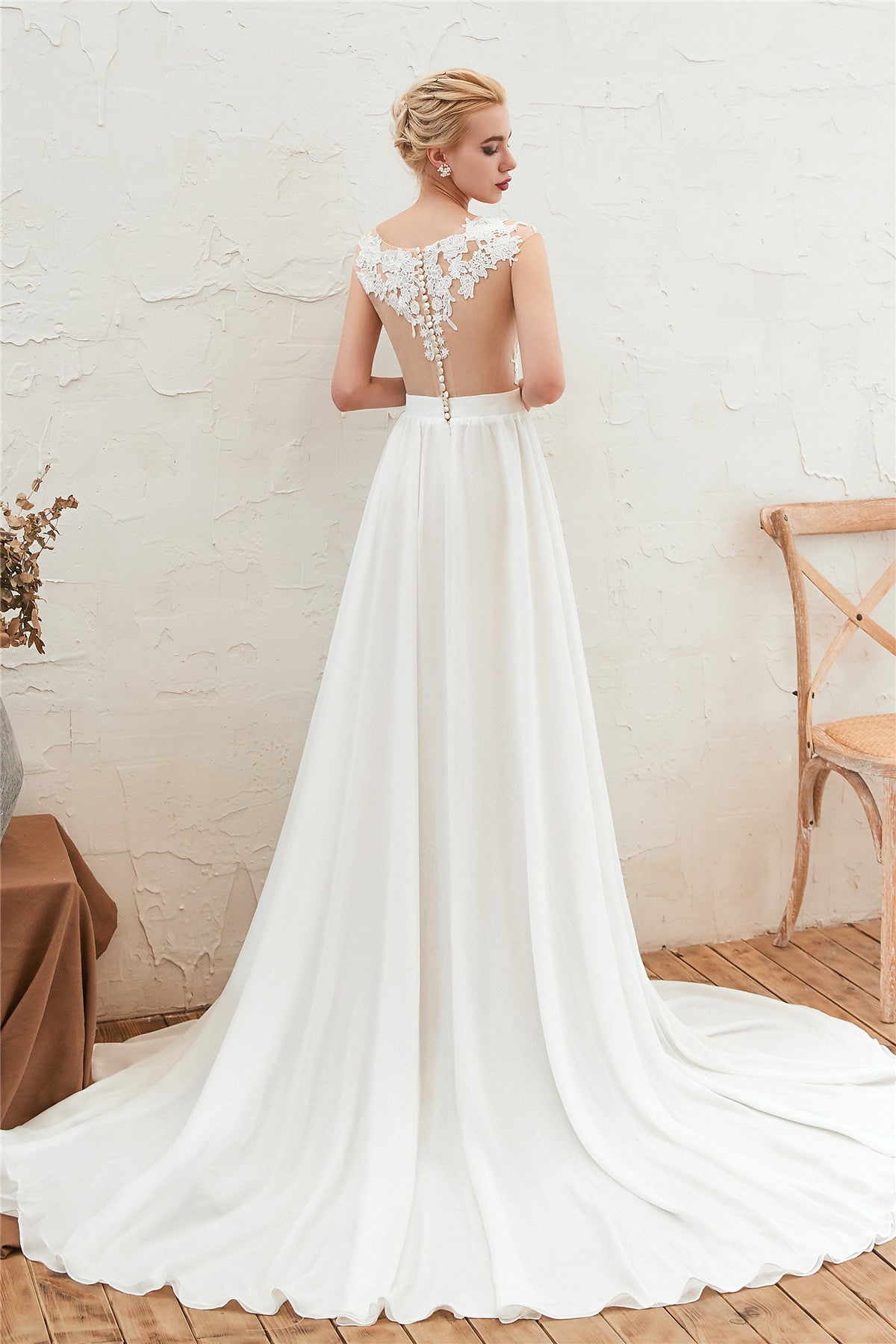 Side Slit Popular Long Wedding Dresses, Lace Fancy 2020 Wedding Dresses