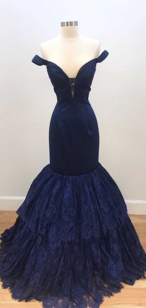 Off Shoulder Lace Prom Dresses, Mermaid Prom Dresses, 2020 Long Prom Dresses