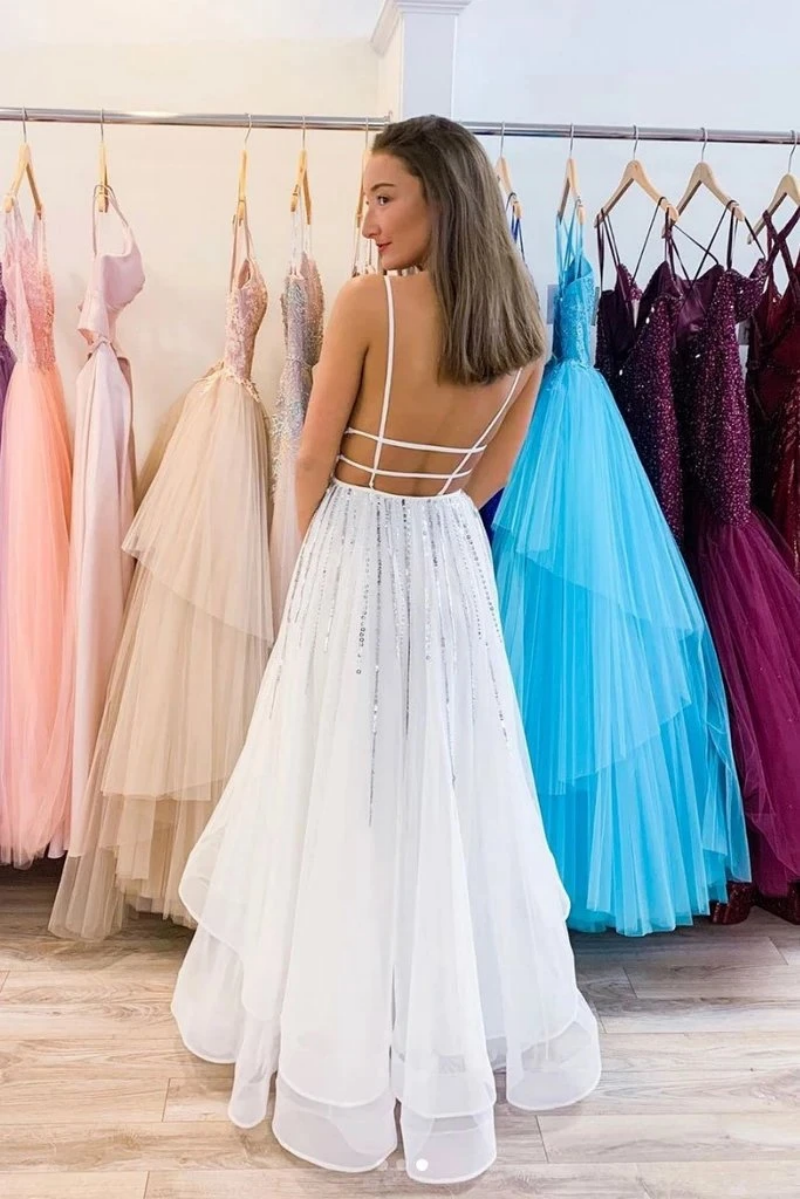 Spaghetti Straps Popular Prom Dresses, Sequins Prom Dresses, Party Long Prom Dresses