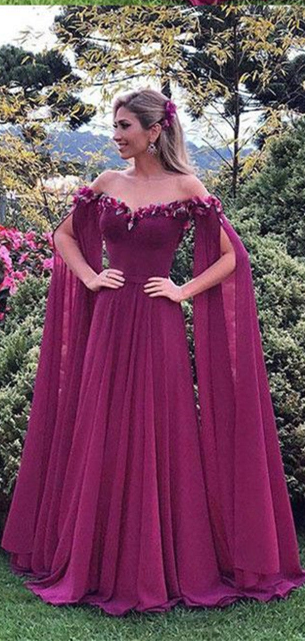 Elegant Appliques Long Prom Dresses, 2020 Off Shoulder Prom Dresses