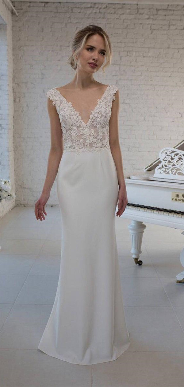 Sleeveless Lace Simple Wedding Dresses, Popular 2020 Wedding Dresses