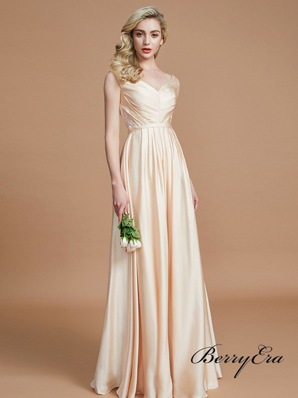 V-neck Elastic Sain A-line Newest Long Bridesmaid Dresses