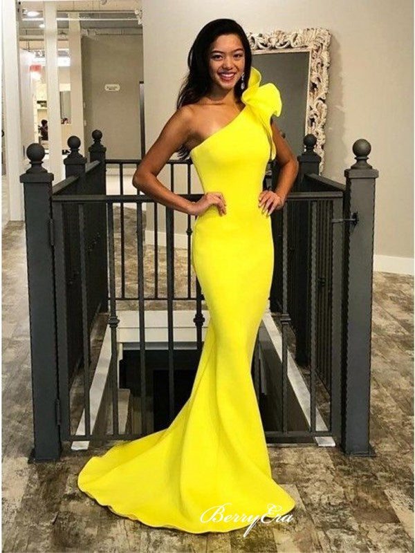 Yellow Color Mermaid Popular Prom Dresses, Graduation Party Long Prom Dresses