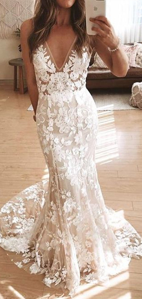 Popular Lace Wedding Dresses, V-neck Wedding Dresses, Newest Bridal Gowns