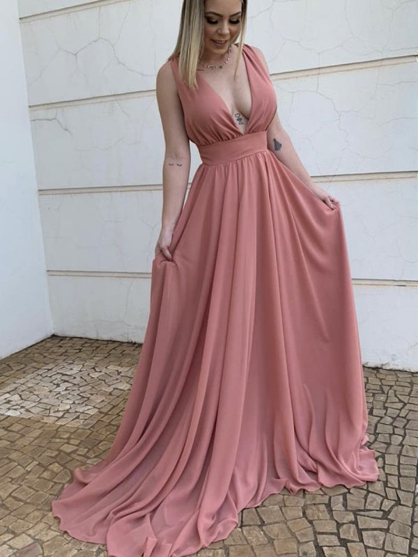 Deep V-neck Simple Prom Dresses, School Party Prom Dresses, Affordable Prom Dresses