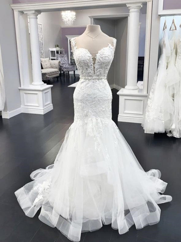 Modest Mermaid Long Wedding Dresses, Lace Popular Wedding Dresses 2020