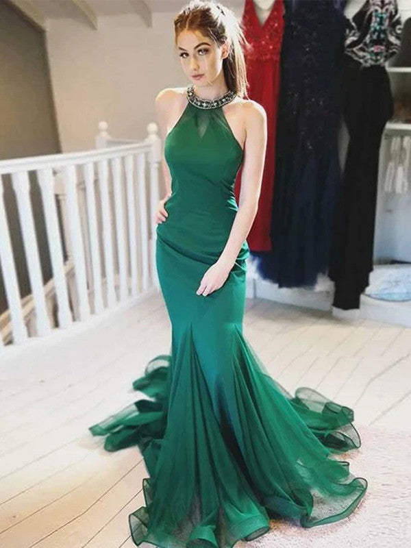 Newest 2020 Mermaid Long Prom Dresses, Halter Prom Dresses Long