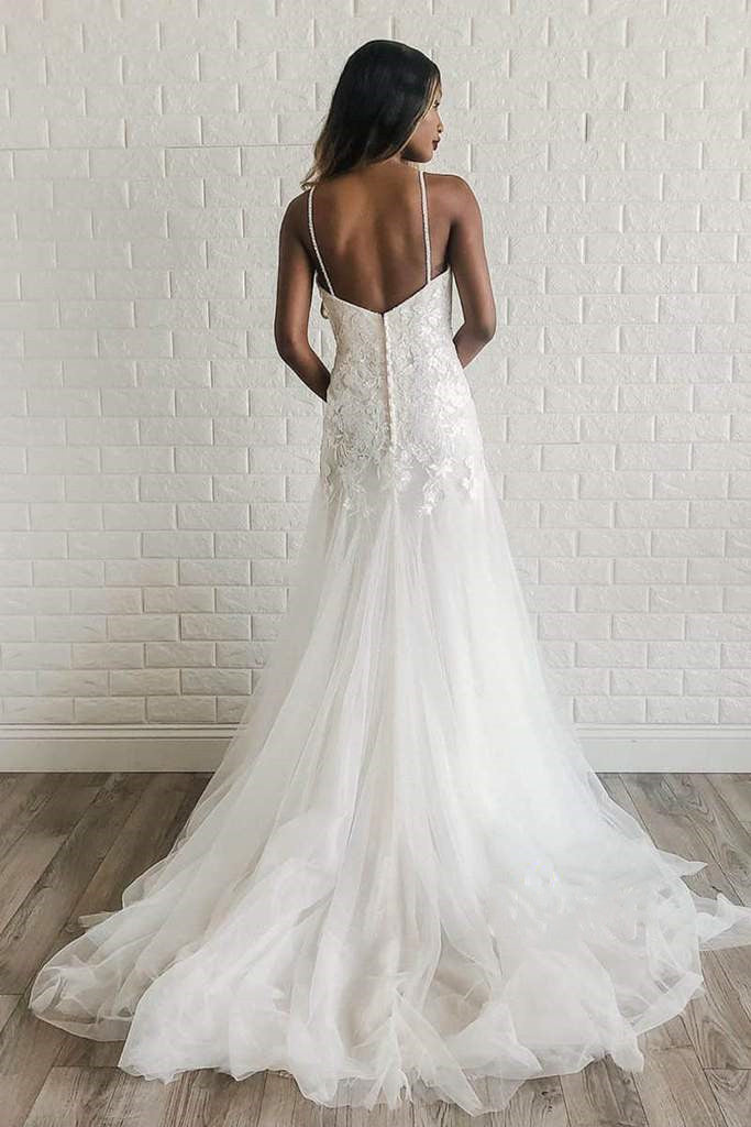 Popular Lace Wedding Dresses, Spaghetti Straps Lace 2020 Wedding Dresses