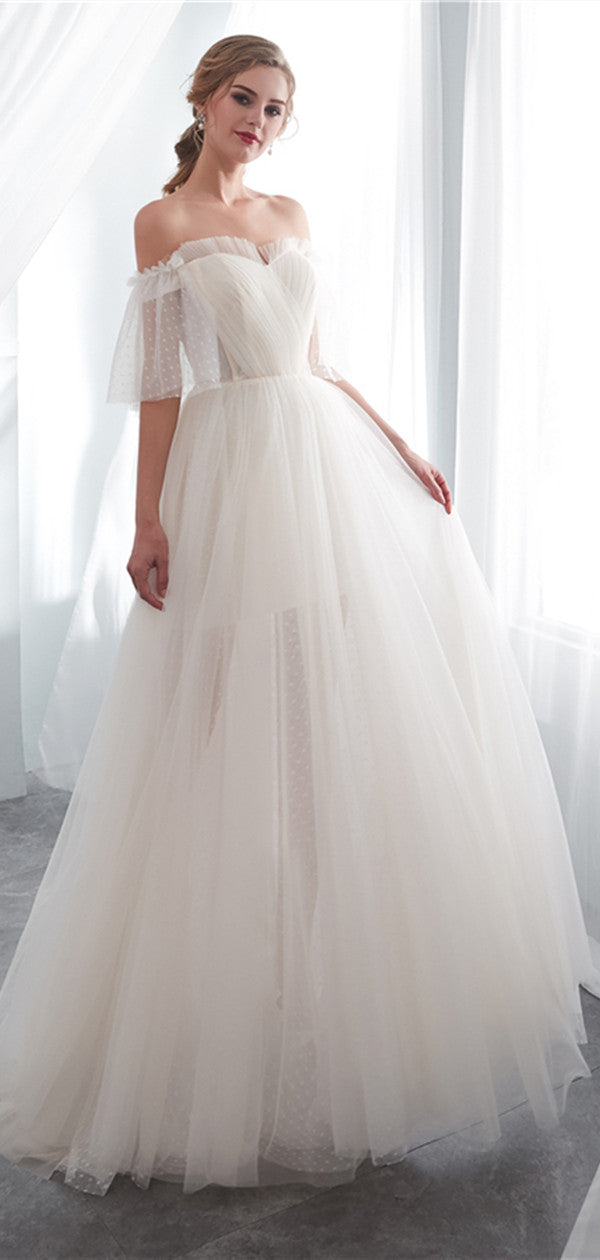 Sweetheart Off The Shoulder Wedding Dresses, A-line Modest Wedding Dresses