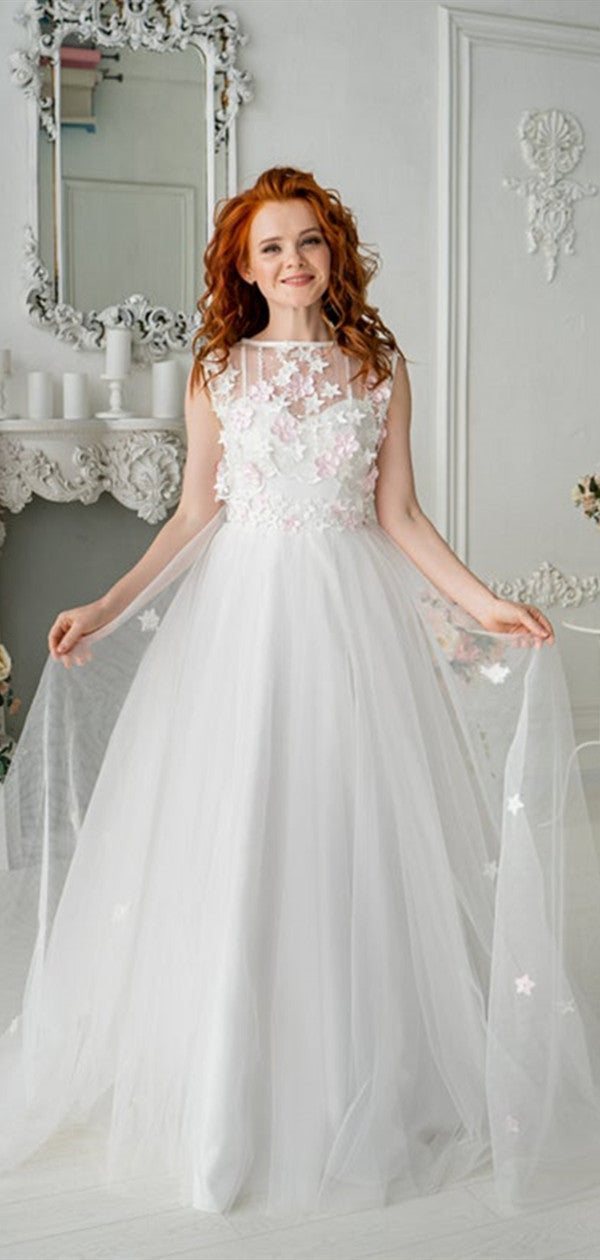 A-line Elegant Wedding Dresses, Two Pieces Appliques Wedding Dresses, 2020 Wedding Dresses