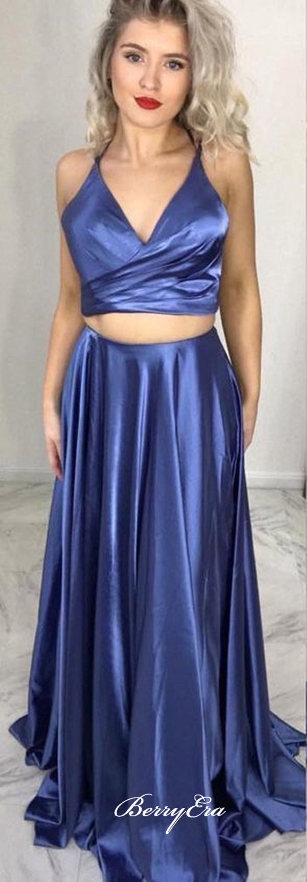 Two Pieces A-line Prom Dresses, School Party Long Prom Dresses 2020