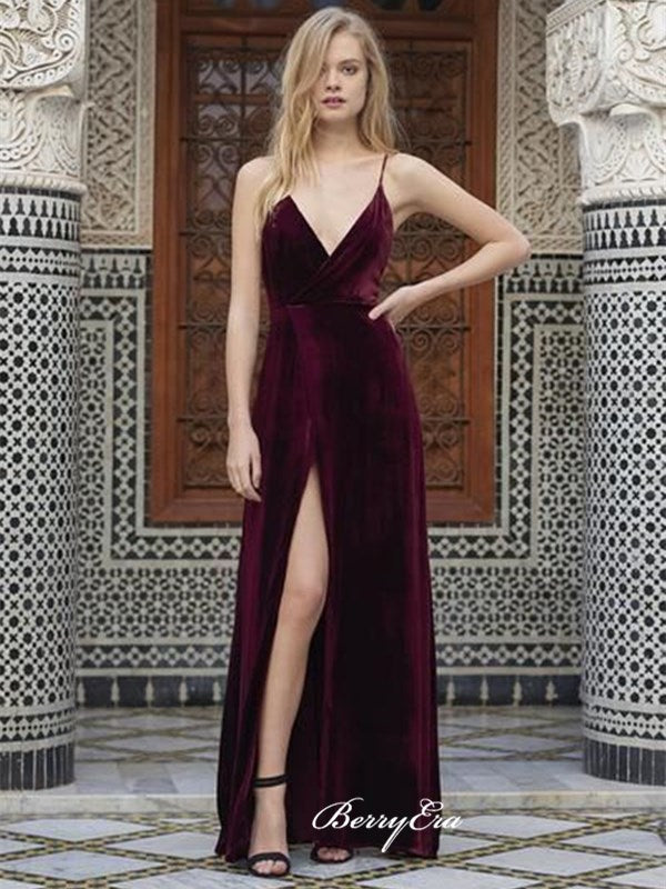 Spaghetti Straps Simple Long Prom Dresses, Cheap V-neck Prom Dresses, Prom Dresses