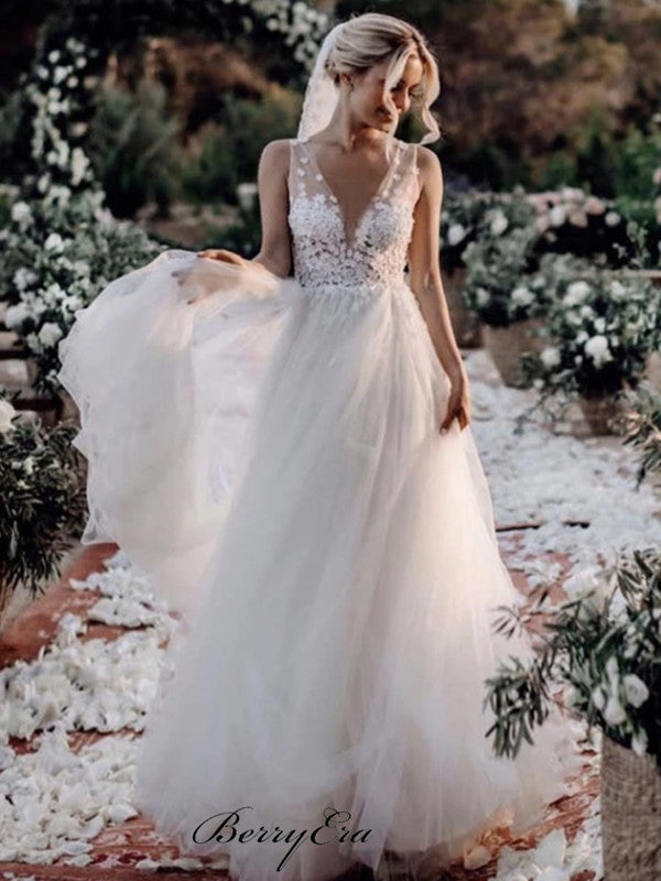 A-line Tulle Wedding Dresses, Popular Wedding Dresses, Lace Wedding Dresses