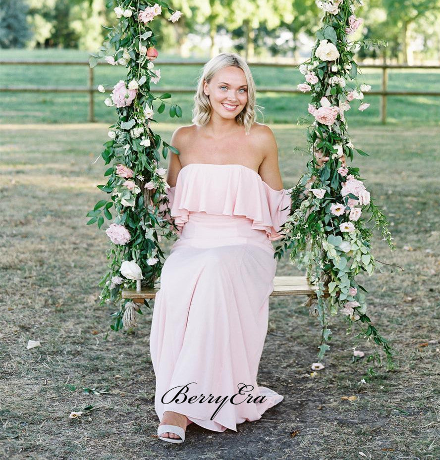 Strapless Pink Chiffon Bridesmaid Dresses, A-line Wedding Bridesmaid Dresses