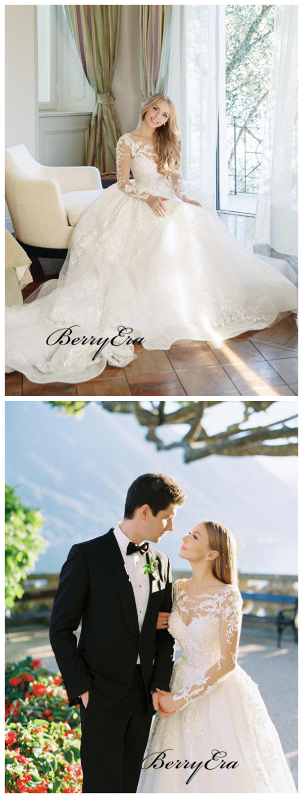 Long Sleeves Lace A-line Wedding Dresses, Popular Elegant Wedding Dresses