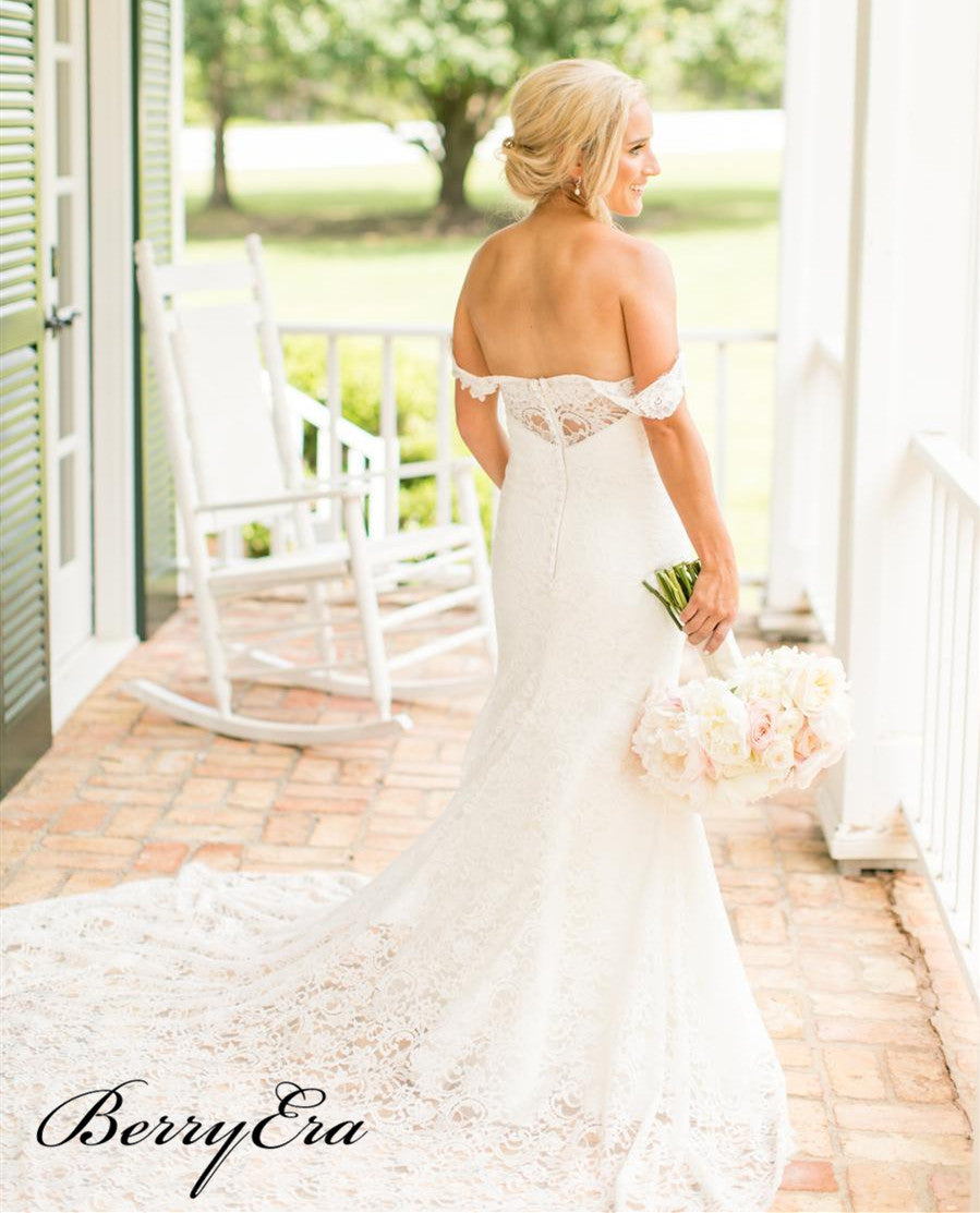 Off The Shoulder Lace Wedding Dresses, Popular Mermaid Wedding Dresses