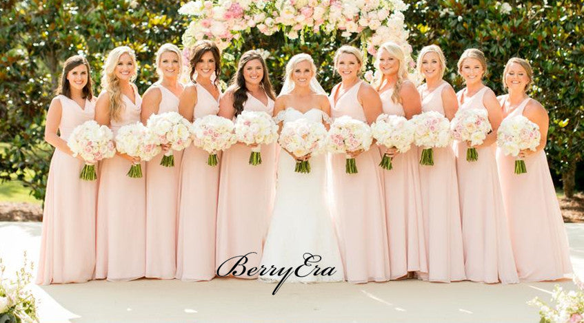 New Simple Pink Bridesmaid Dresses, A-line Chiffon Bridesmaid Dresses