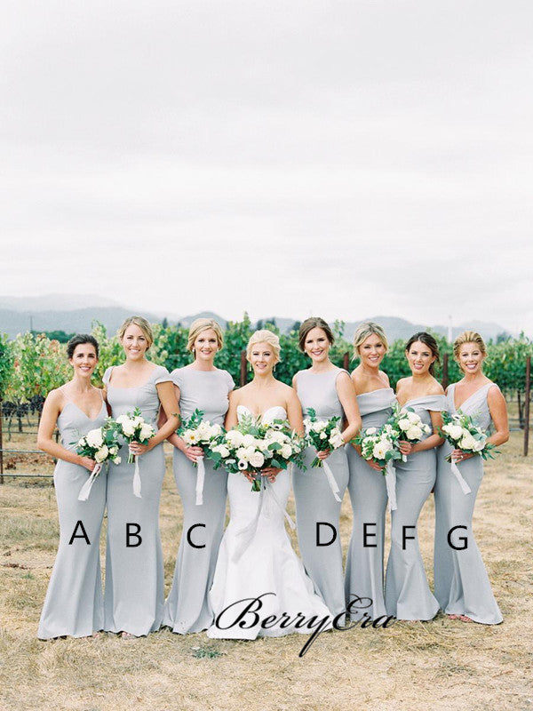 Mismatched Grey Mermaid Bridesmaid Dresses, Unique Popular Bridesmaid Dresses