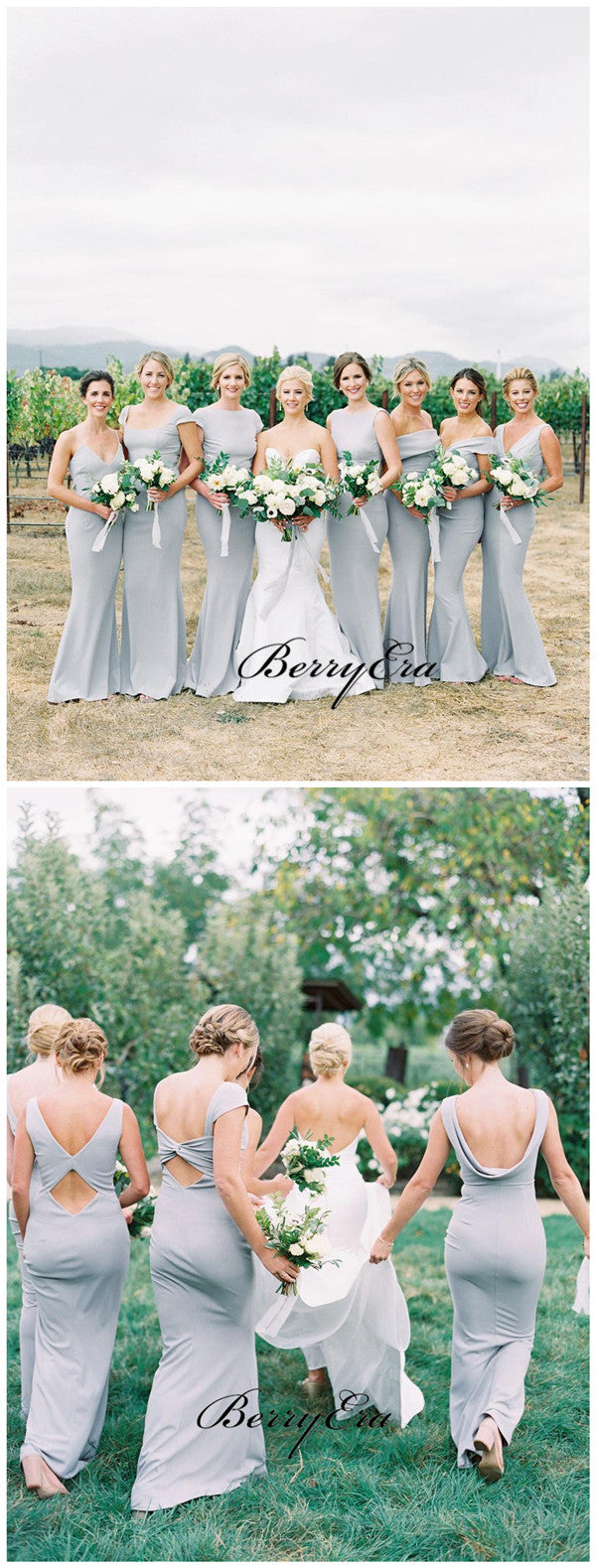 Mismatched Grey Mermaid Bridesmaid Dresses, Unique Popular Bridesmaid Dresses