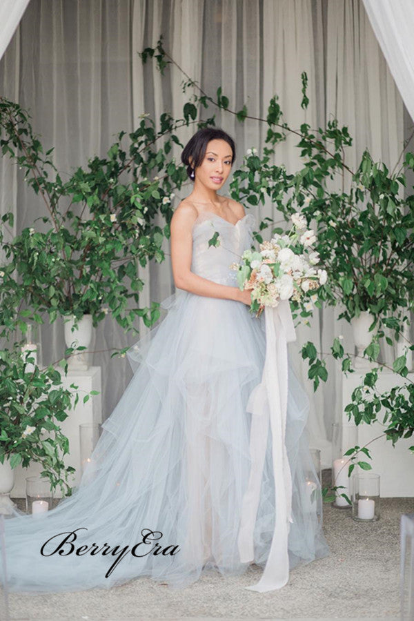 Sweetheart A-line Tulle Wedding Dresses, Popular Elegant Wedding Bridal Gowns