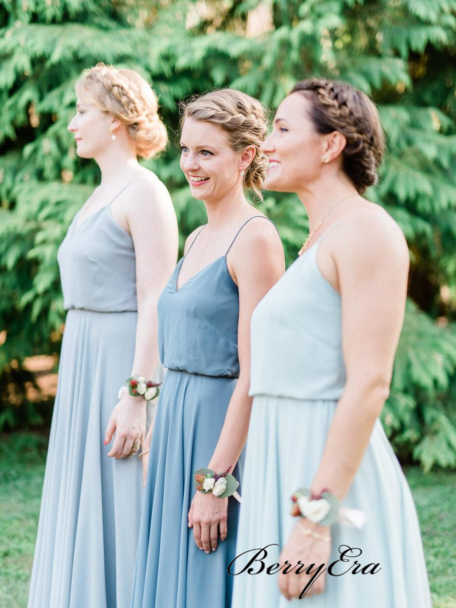 Spaghetti Straps Elegant Bridesmaid Dresses, Chiffon Simple Bridesmaid Dresses