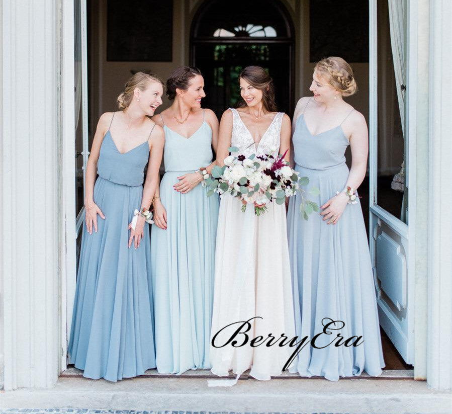 Spaghetti Straps Elegant Bridesmaid Dresses, Chiffon Simple Bridesmaid Dresses