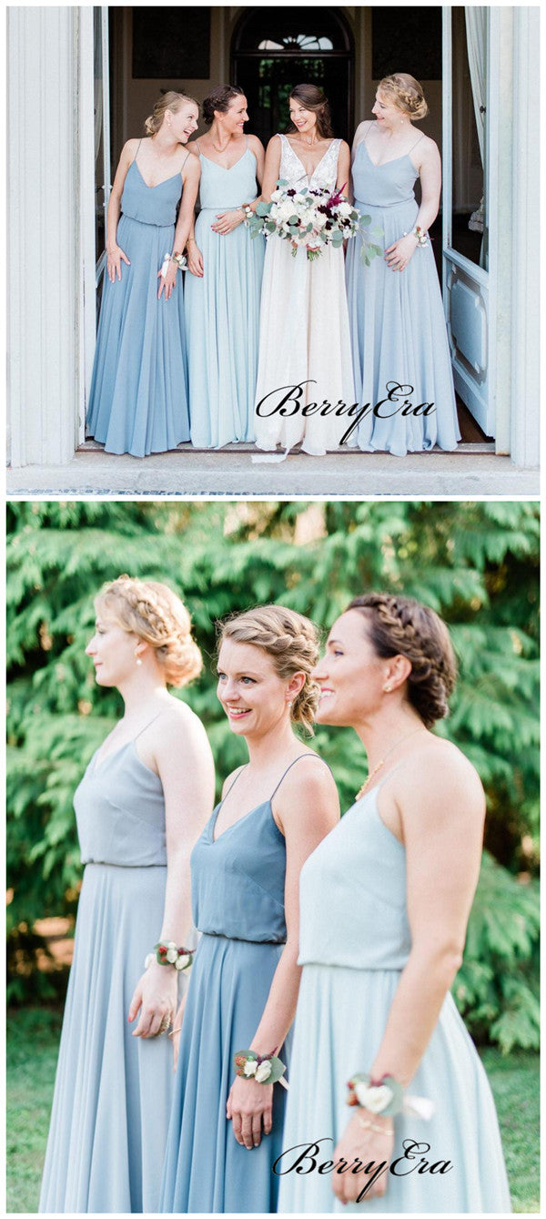 Spaghetti Straps Elegant Bridesmaid Dresses, Chiffon Simple Bridesmaid Dresses