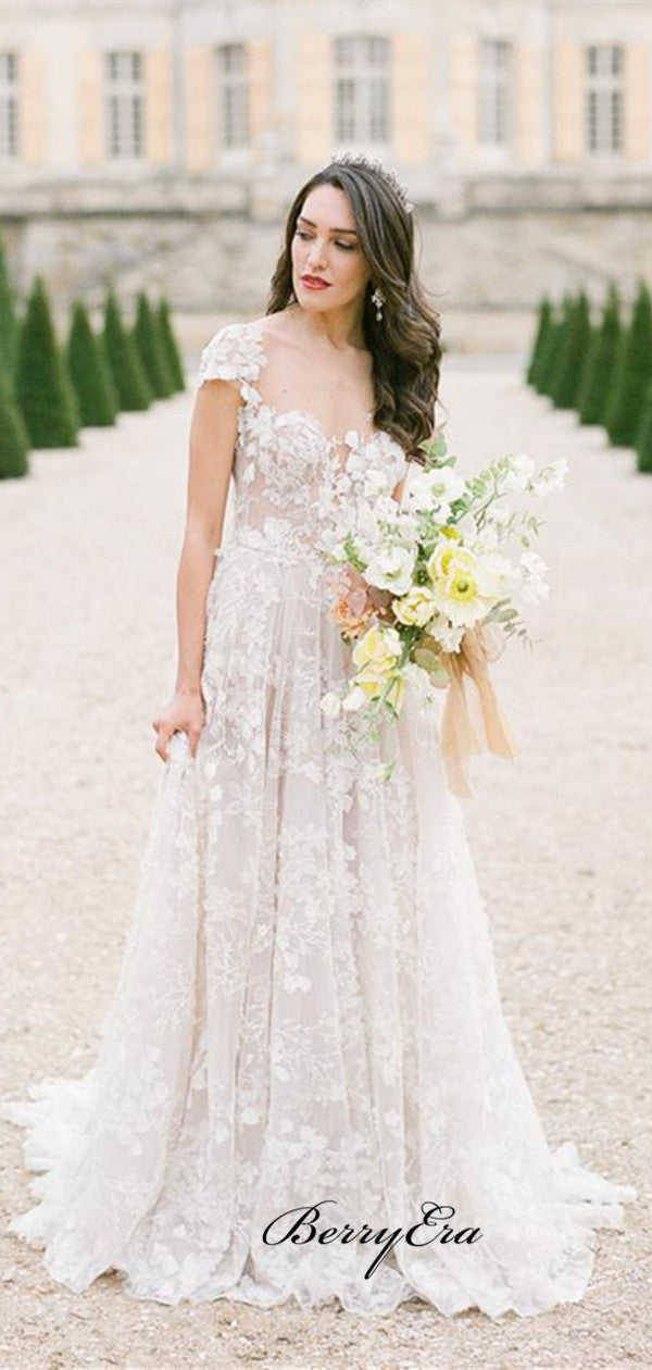 Popular Elegant Lace Wedding Dresses, Fancy A-line Wedding Dresses, Bridal Gowns