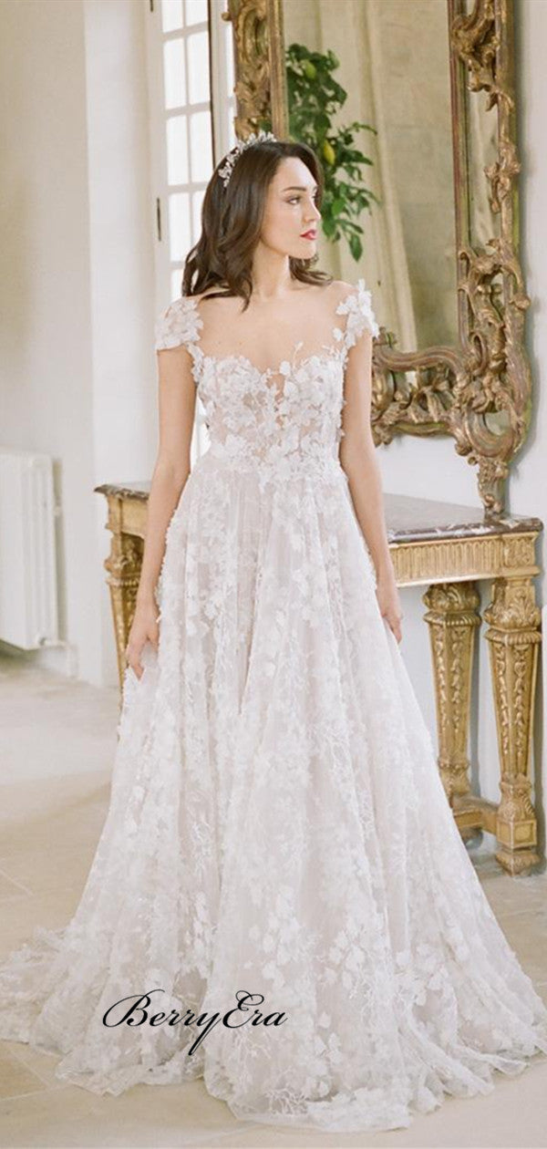 Popular Elegant Lace Wedding Dresses, Fancy A-line Wedding Dresses, Bridal Gowns