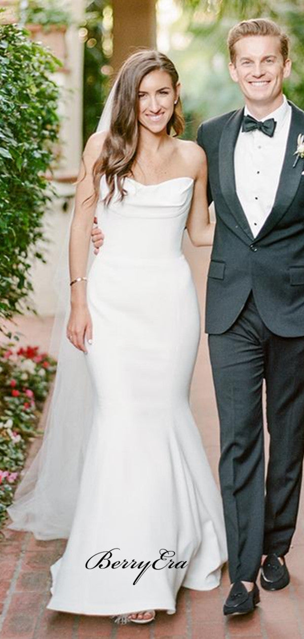 Simple Strapless Wedding Dresses, Mermaid Bridal Gowns, Wedding Dresses