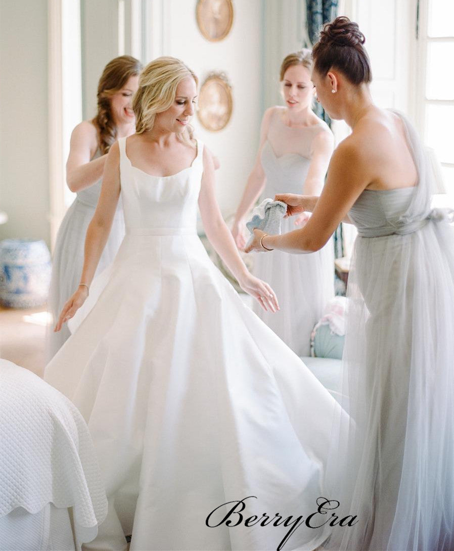 Simple A-line Satin Wedding Dresses, Fancy Wedding Dresses, Bridal Gowns