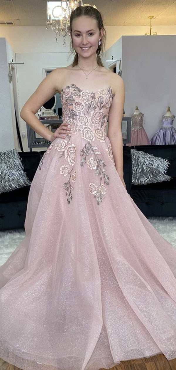 Popular Strapless Shiny Long Prom Dresses, Stylish 2020 Newest Long Prom Dresses