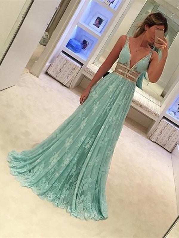 V Neck Sexy Charming 2019 Prom Dress, Lace Beads Tulle Prom Dress