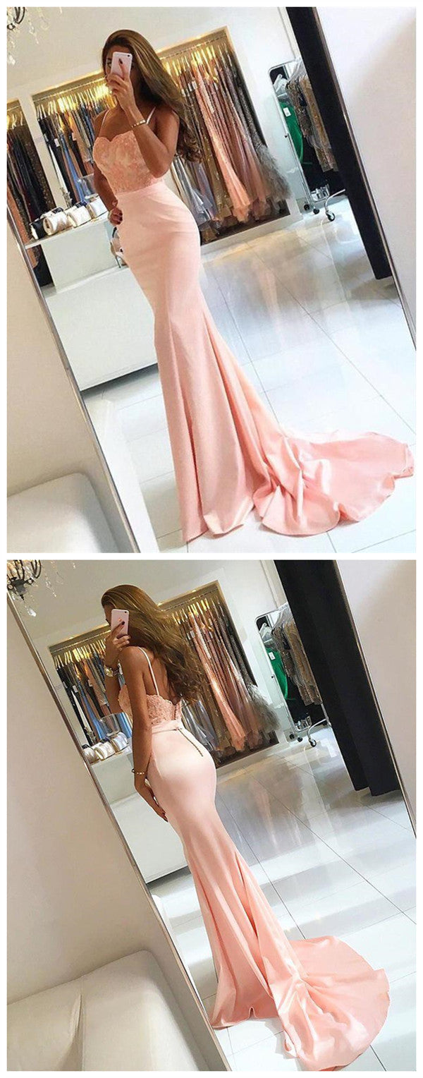 Spaghetti Strap Lace Mermaid Prom Dresses Long Evening Dresses