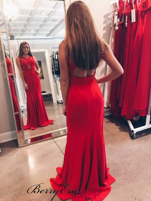 Red Color Newest Long Prom Dresses, Fashion Mermaid Prom Dresses