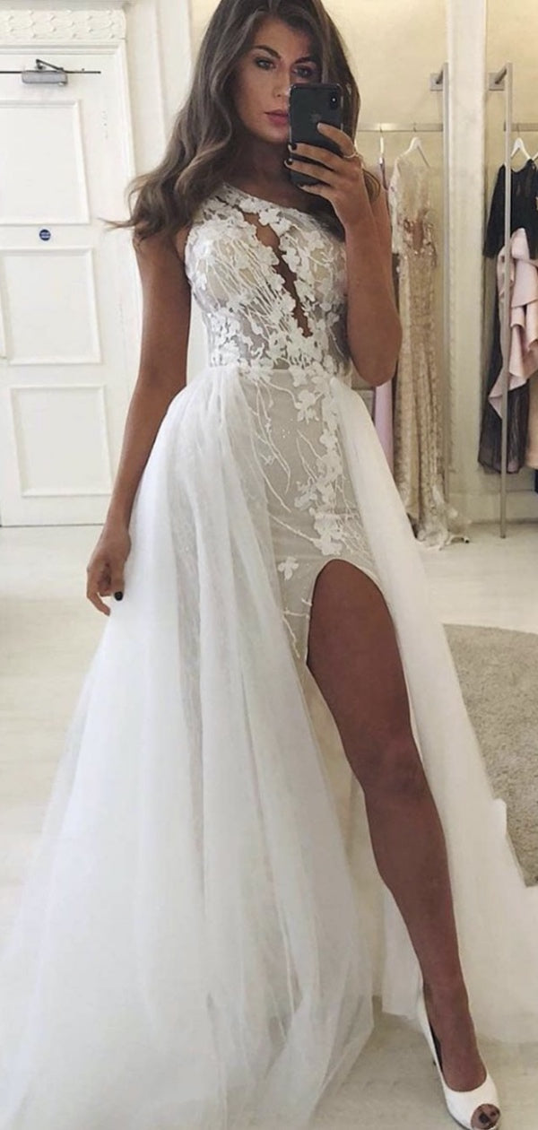 Unique Lace Popular Prom Dresses, One Shoulder Prom Dresses, 2020 Prom Dresses